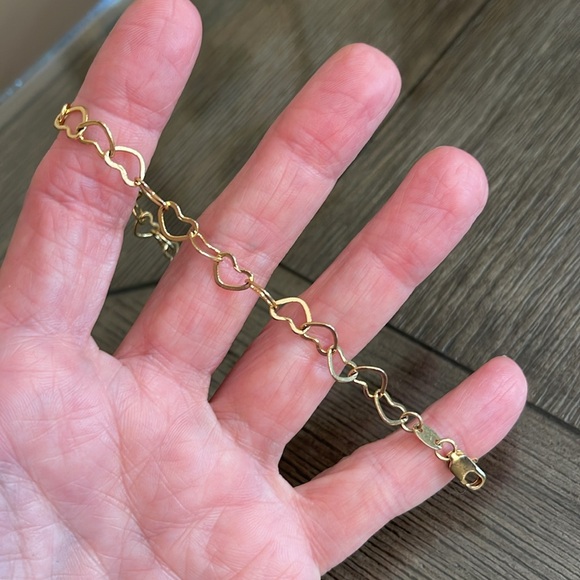 Vintage GHELLER Gold Filled 18 kt Gold Heart Link Bracelet 7 3/4” - Picture 13 of 14
